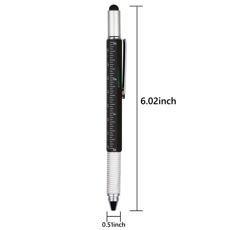 DUNBONG Metal Multi tool Pen 6-in-1 Stylus Pen - With Screwdriver, Ballpoint Pen Black ink, Stylus pen, Level and Ruler, 1-Count (Black) - Image 2